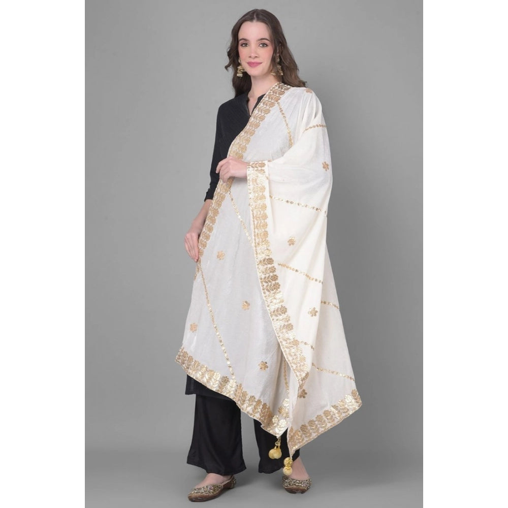Women's Velvet Gotta Patti Dupatta (White, Length: 2.25 to 2.50 Mtr)