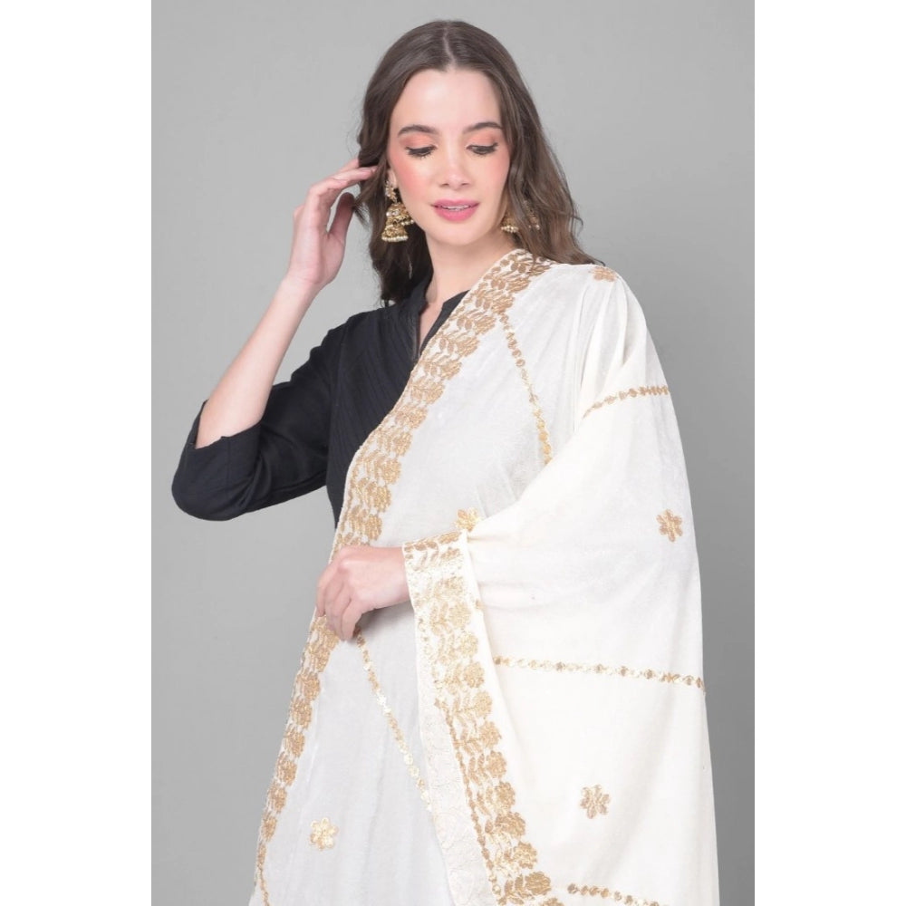 Women's Velvet Gotta Patti Dupatta (White, Length: 2.25 to 2.50 Mtr)