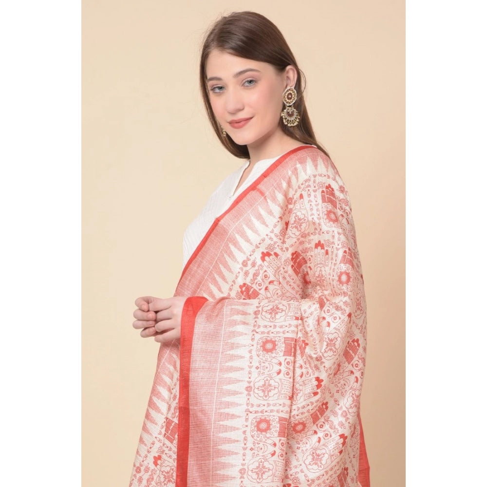 Women's Art Silk Printed Dupatta (Orange, Length: 2.25 to 2.50 Mtr)