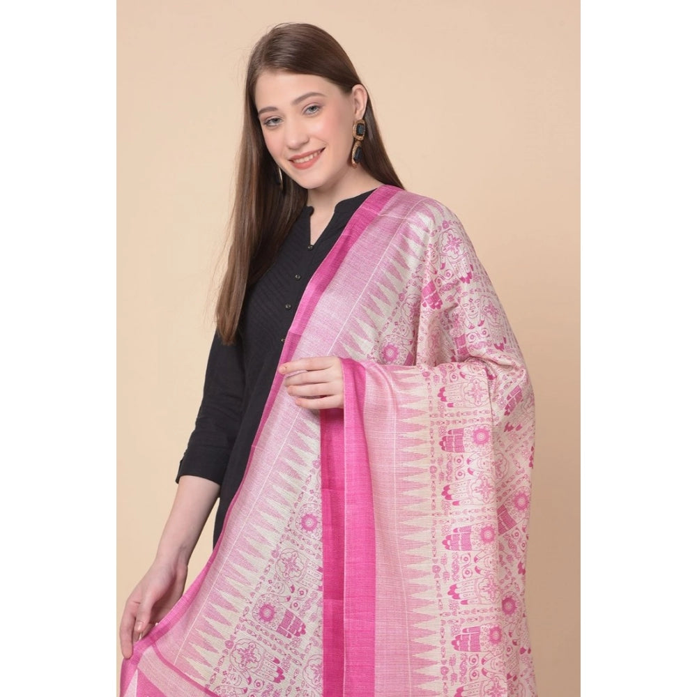 Women's Art Silk Printed Dupatta (Pink, Length: 2.25 to 2.50 Mtr)
