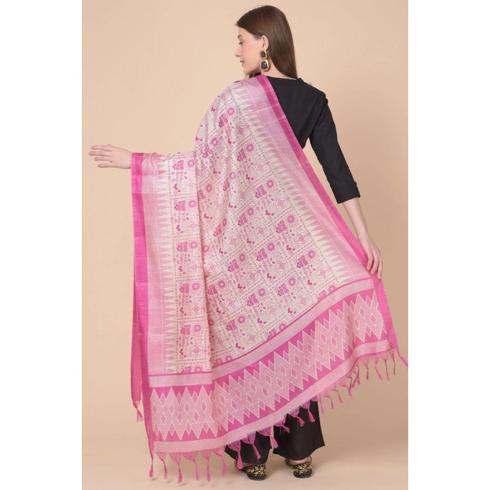 Women's Art Silk Printed Dupatta (Pink, Length: 2.25 to 2.50 Mtr)