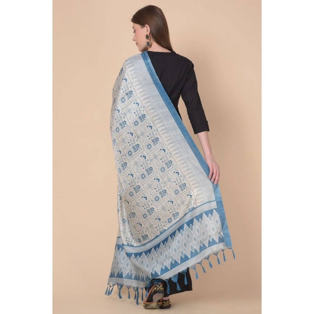 Women's Art Silk Printed Dupatta (Turquoise, Length: 2.25 to 2.50 Mtr)