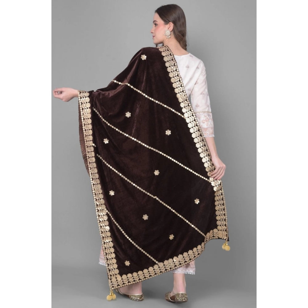 Women's Velvet Gotta Patti Dupatta (Brown, Length: 2.25 to 2.50 Mtr)