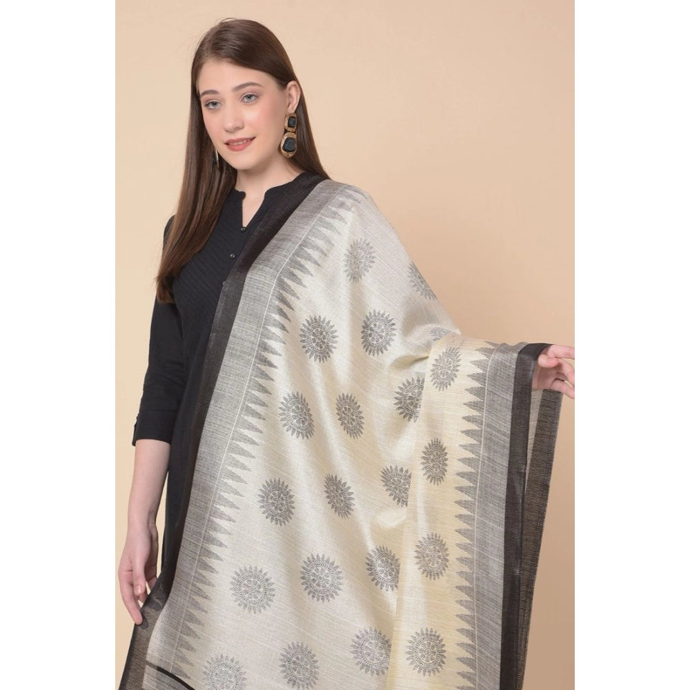 Women's Art Silk Printed Dupatta (Black, Length: 2.25 to 2.50 Mtr)