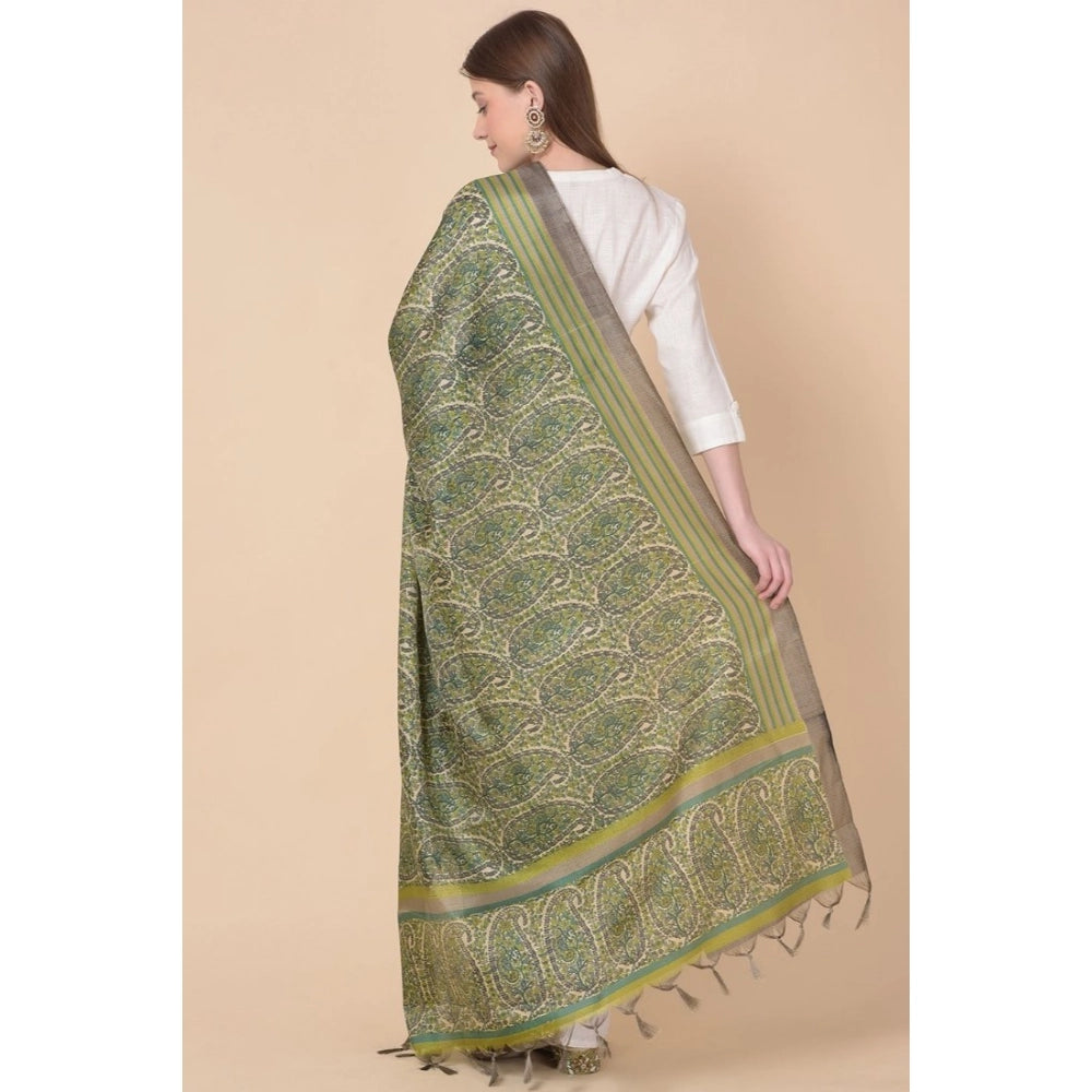 Women's Art Silk Printed Dupatta (Green, Length: 2.25 to 2.50 Mtr)