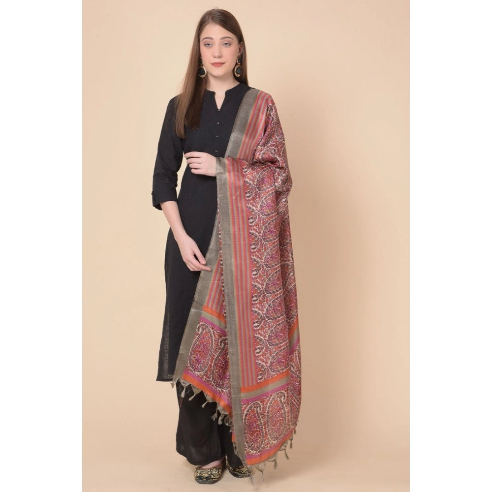 Women's Art Silk Printed Dupatta (Grey, Length: 2.25 to 2.50 Mtr)