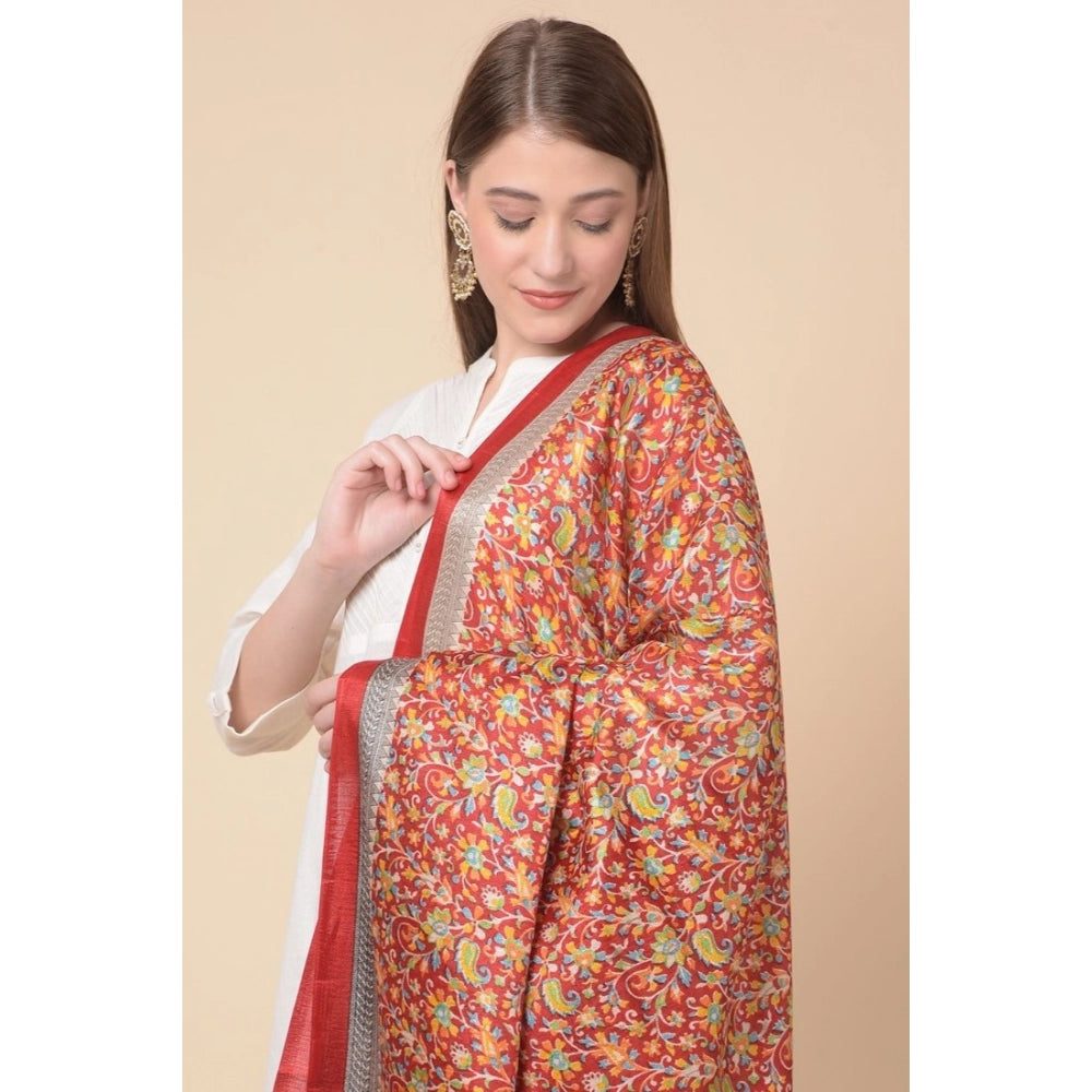 Women's Art Silk Printed Dupatta (Red, Length: 2.25 to 2.50 Mtr)
