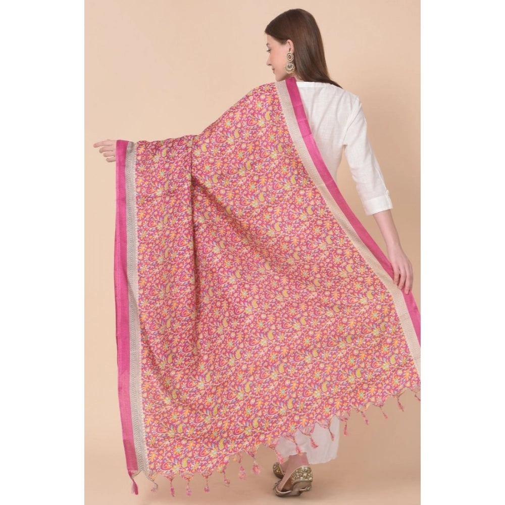 Women's Art Silk Printed Dupatta (Pink, Length: 2.25 to 2.50 Mtr)