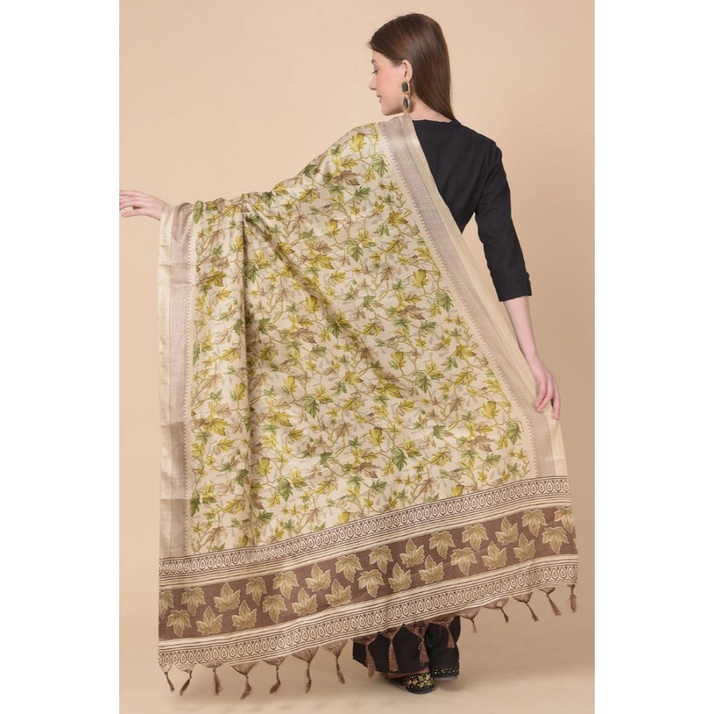 Women's Art Silk Printed Dupatta (Gold, Length: 2.25 to 2.50 Mtr)