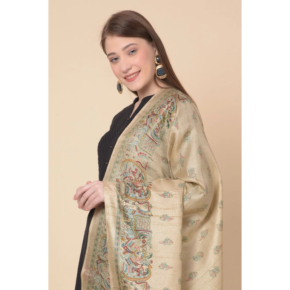 Women's Art Silk Printed Dupatta (Gold, Length: 2.25 to 2.50 Mtr)