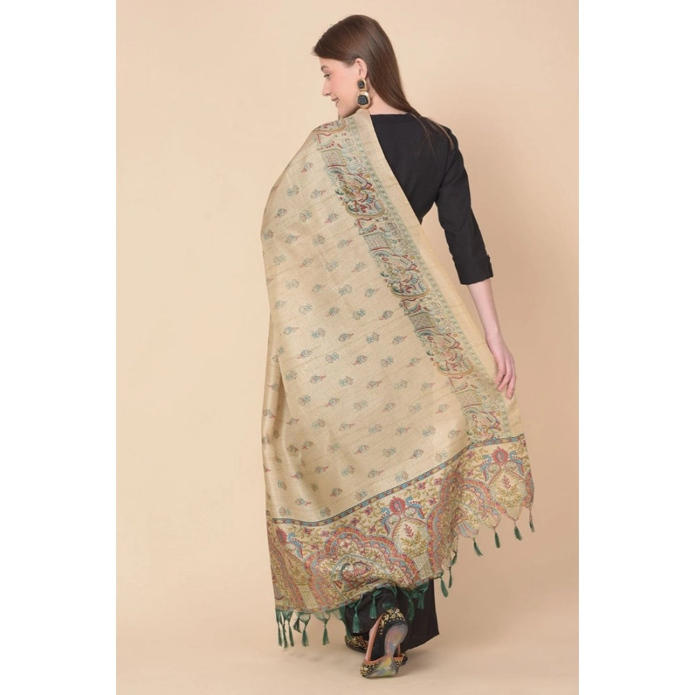 Women's Art Silk Printed Dupatta (Gold, Length: 2.25 to 2.50 Mtr)