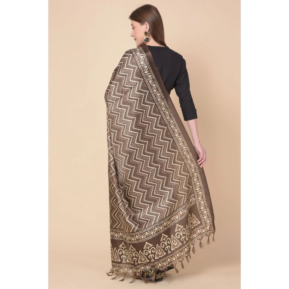 Women's Art Silk Printed Dupatta (Brown, Length: 2.25 to 2.50 Mtr)