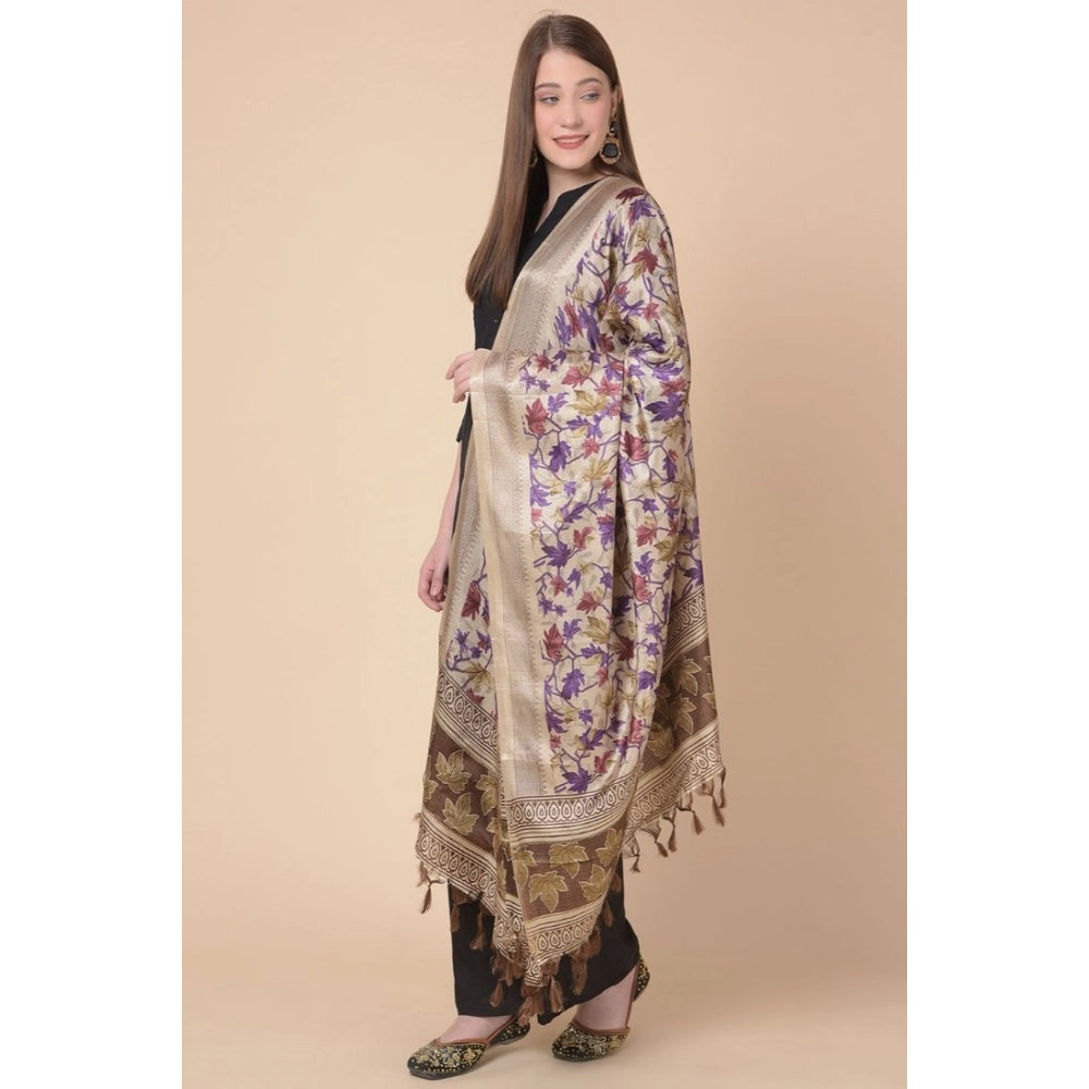 Women's Art Silk Printed Dupatta (Gold, Length: 2.25 to 2.50 Mtr)