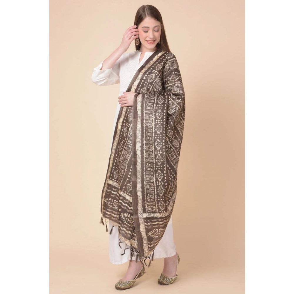 Women's Art Silk Printed Dupatta (Brown, Length: 2.25 to 2.50 Mtr)