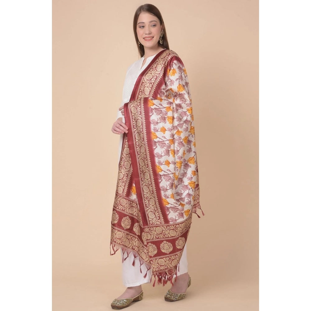 Women's Art Silk Printed Dupatta (Maroon, Length: 2.25 to 2.50 Mtr)