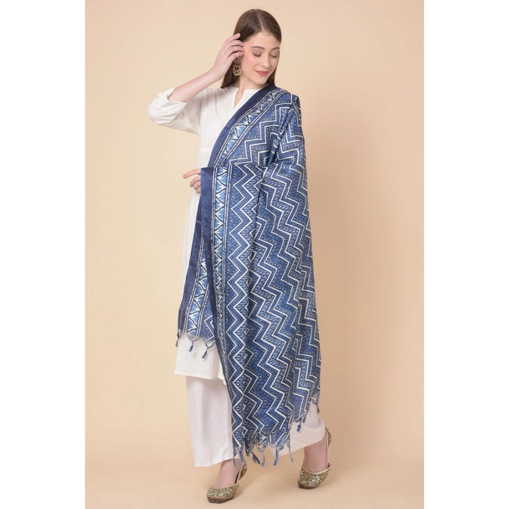 Women's Art Silk Printed Dupatta (Blue, Length: 2.25 to 2.50 Mtr)