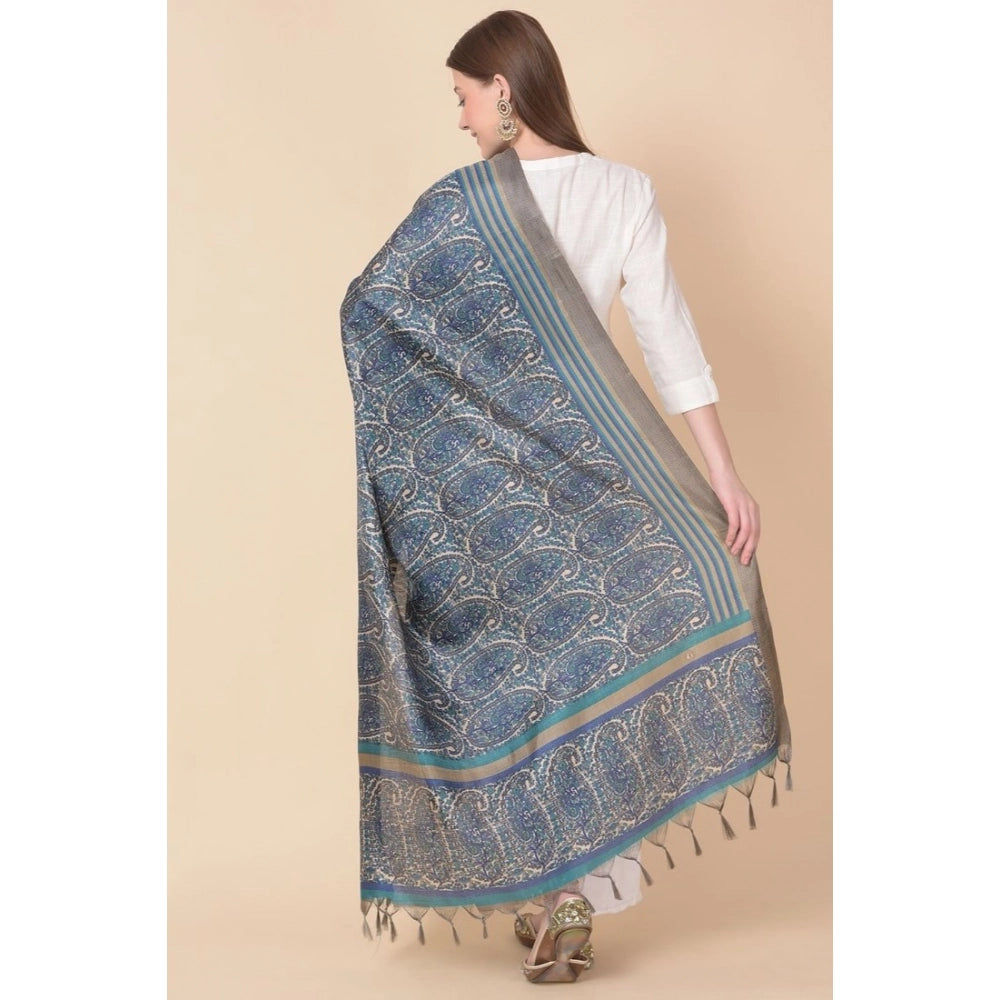 Women's Art Silk Printed Dupatta (Blue, Length: 2.25 to 2.50 Mtr)