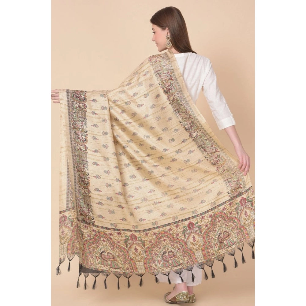 Women's Art Silk Printed Dupatta (Gold, Length: 2.25 to 2.50 Mtr)
