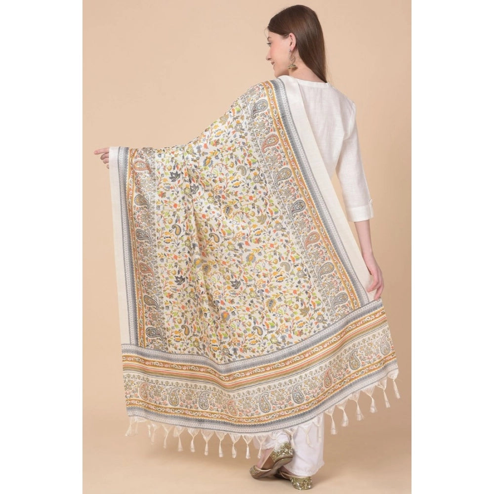 Women's Art Silk Printed Dupatta (White, Length: 2.25 to 2.50 Mtr)