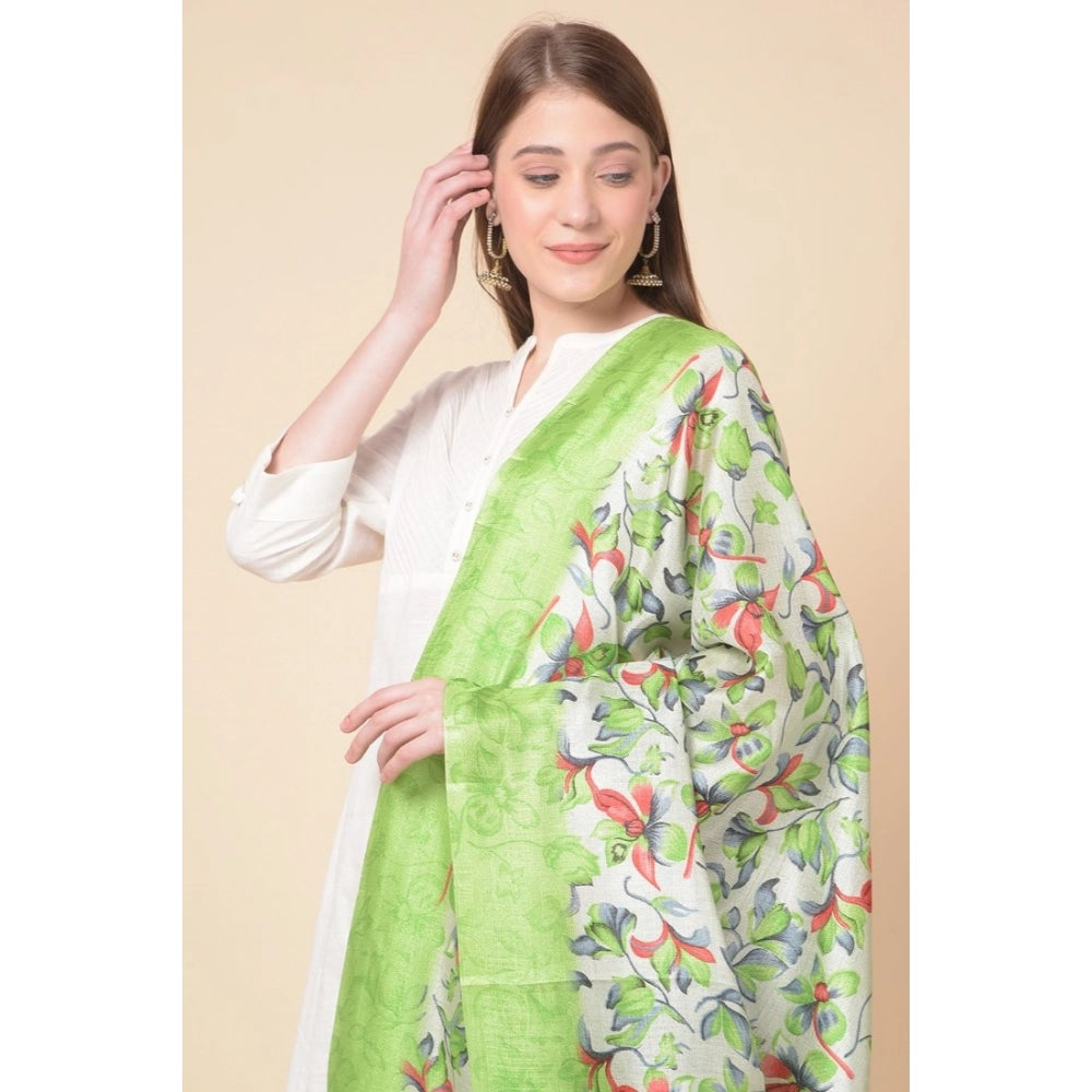 Women's Art Silk Printed Dupatta (Light Green, Length: 2.25 to 2.50 Mtr)