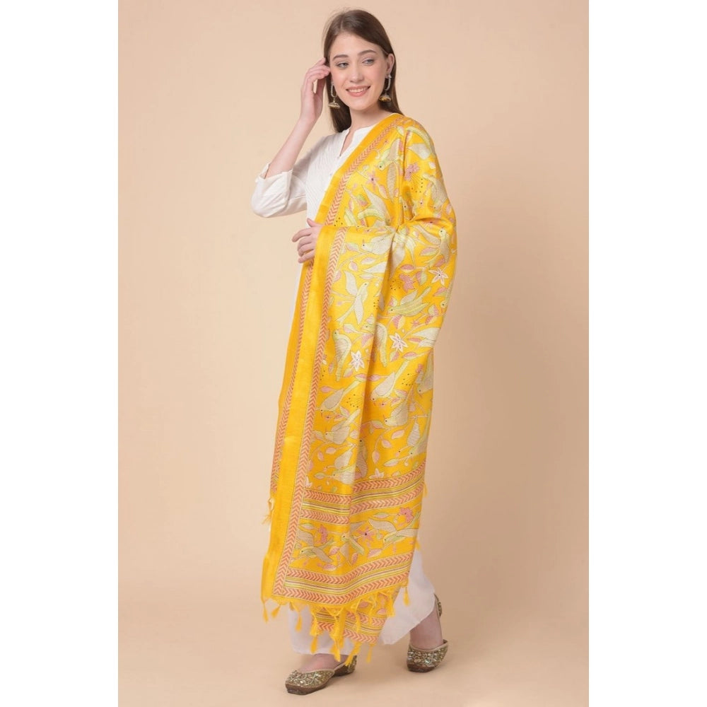 Women's Art Silk Printed Dupatta (Yellow, Length: 2.25 to 2.50 Mtr)