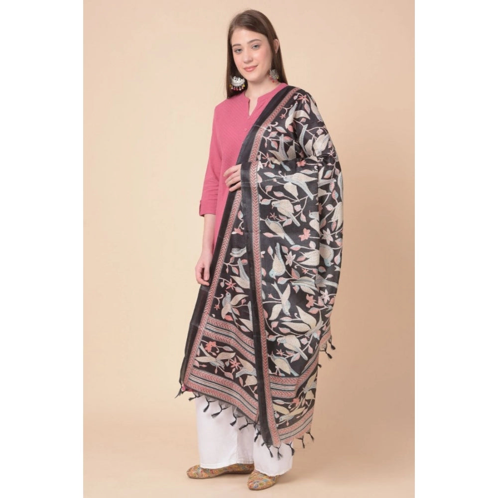 Women's Art Silk Printed Dupatta (Black, Length: 2.25 to 2.50 Mtr)