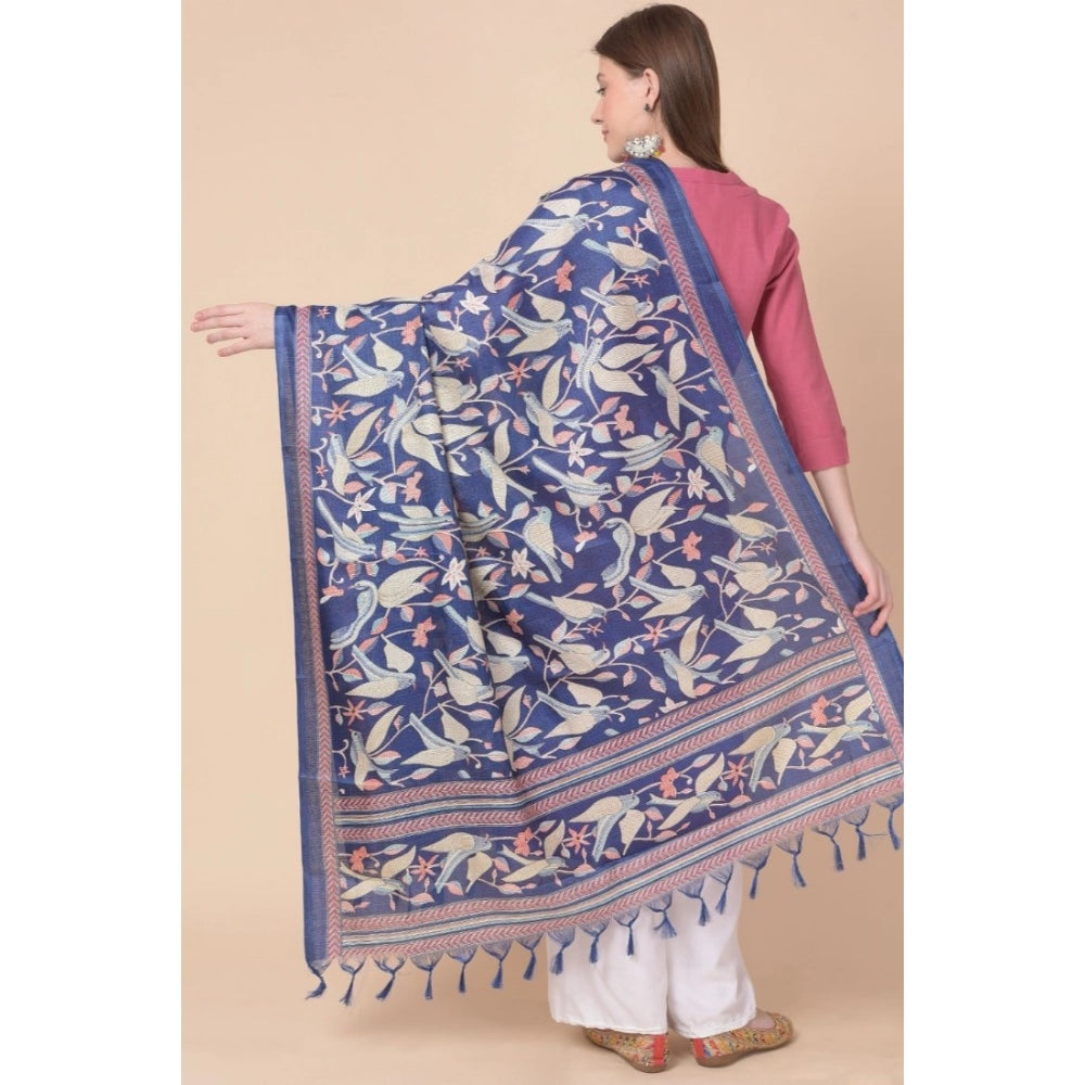 Women's Art Silk Printed Dupatta (Blue, Length: 2.25 to 2.50 Mtr)