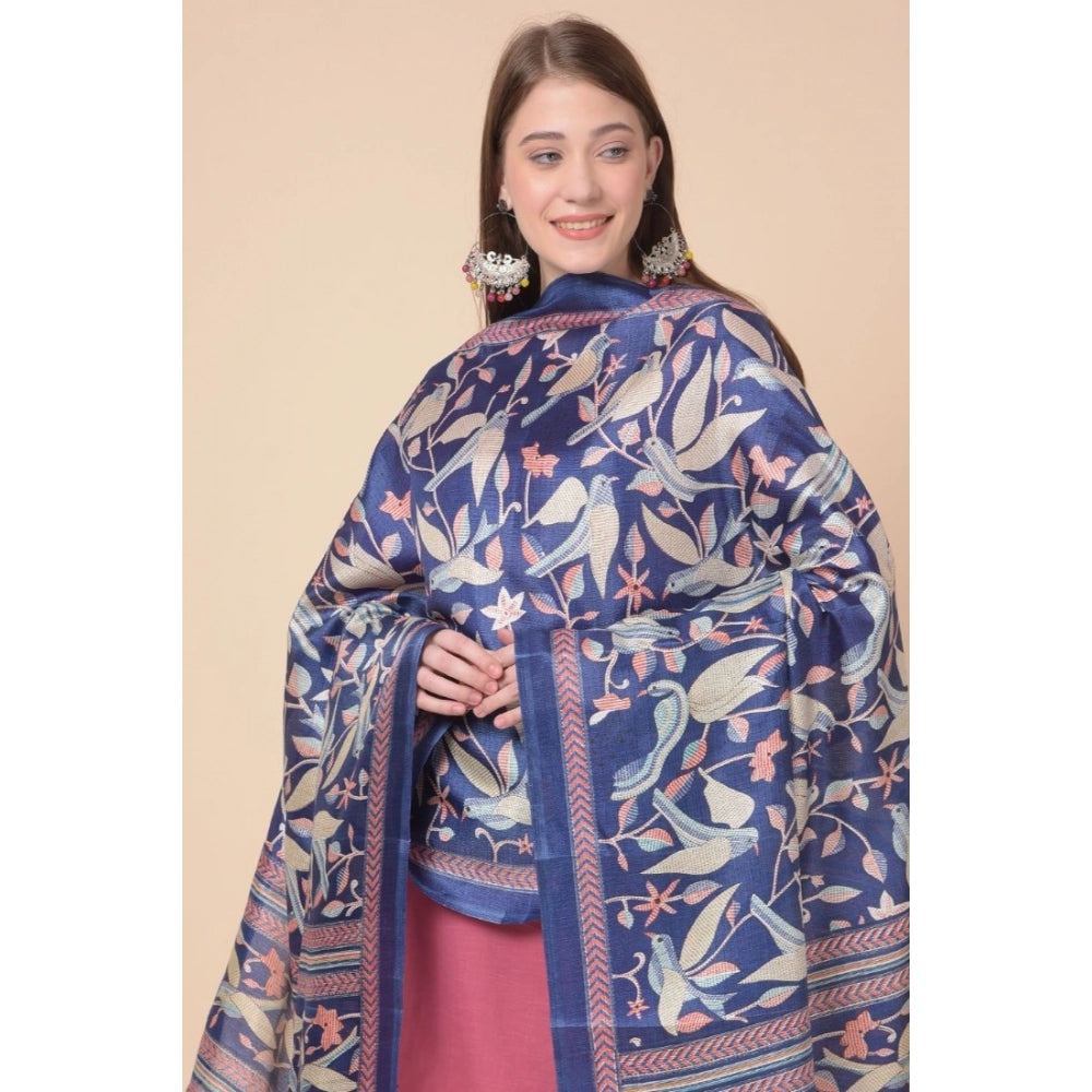 Women's Art Silk Printed Dupatta (Blue, Length: 2.25 to 2.50 Mtr)