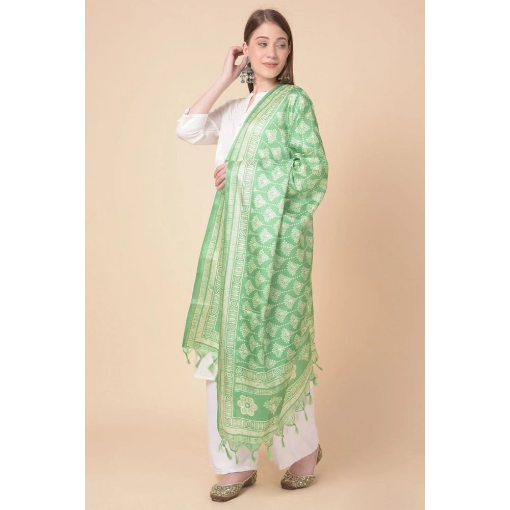 Women's Art Silk Printed Dupatta (Light Green, Length: 2.25 to 2.50 Mtr)