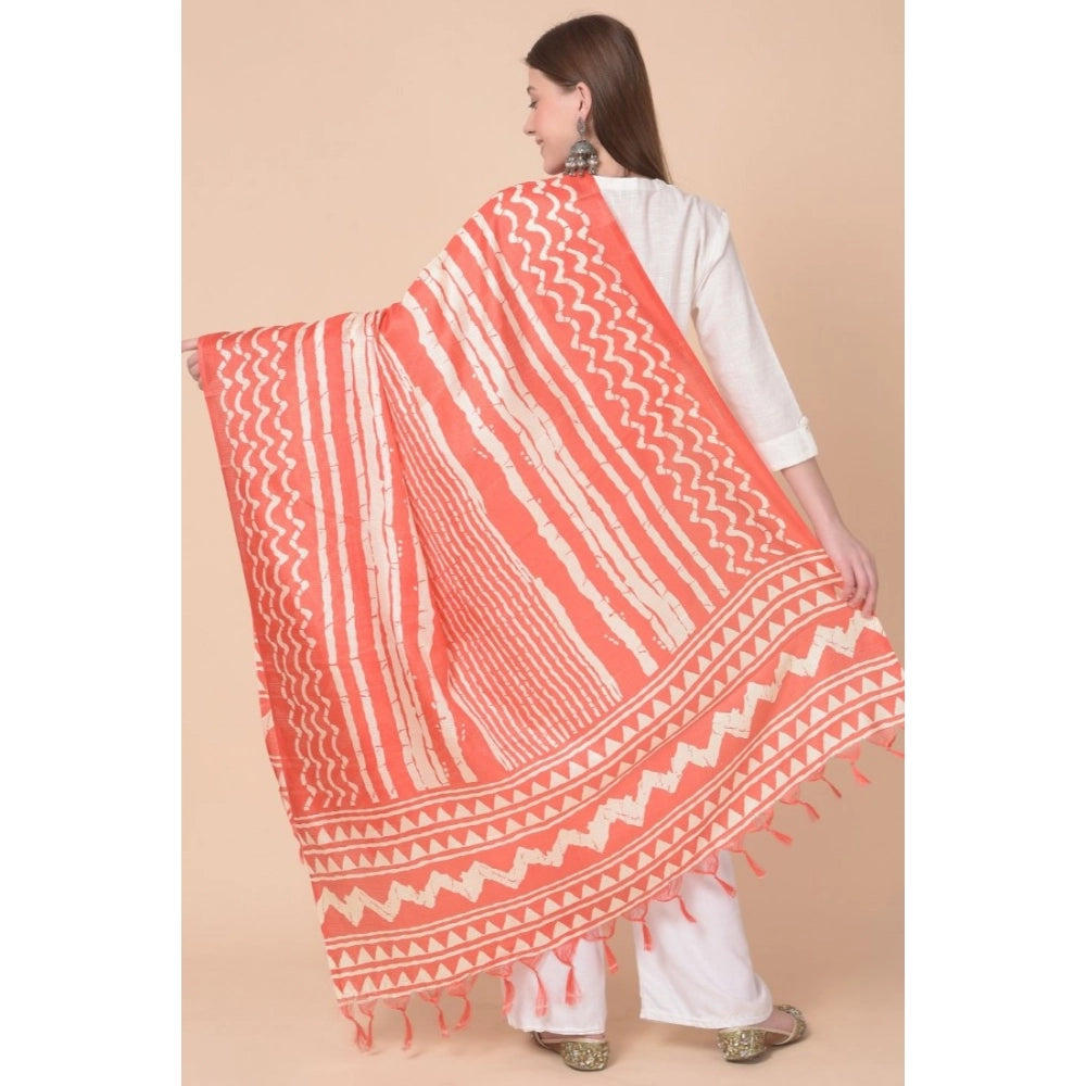 Women's Art Silk Printed Dupatta (Orange, Length: 2.25 to 2.50 Mtr)