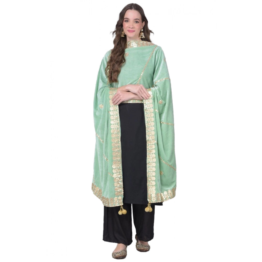Women's Velvet Gotta Patti Dupatta (Sea Green, Length: 2.25 to 2.50 Mtr)
