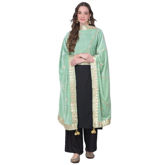 Women's Velvet Gotta Patti Dupatta (Sea Green, Length: 2.25 to 2.50 Mtr)