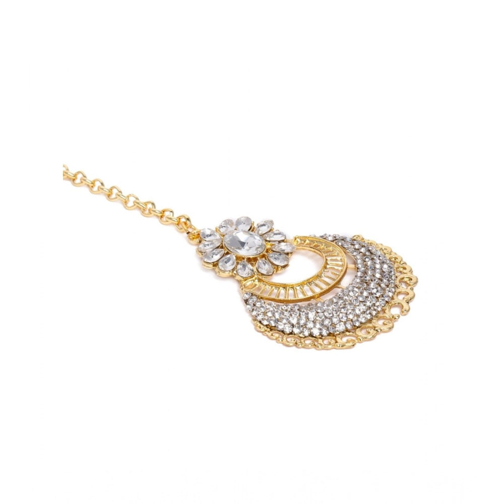 Women's Rose Gold Plated Alloy Kundan Earrings &amp; Mangtikka (White)