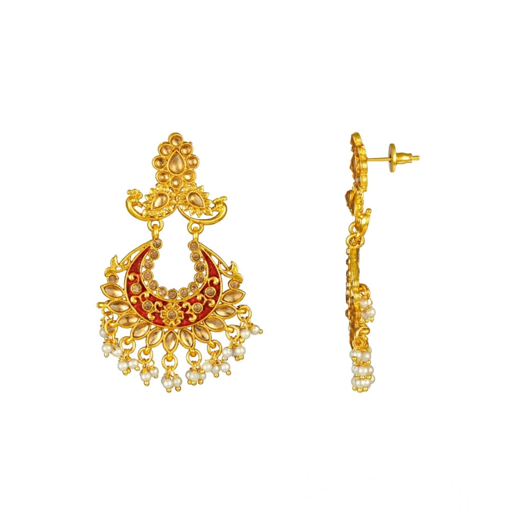 Women's Rose Gold Plated Alloy Kundan Earrings &amp; Mangtikka (Maroon)