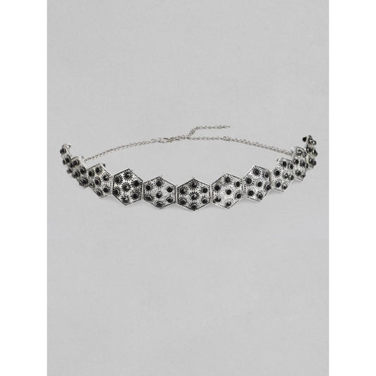 Women's Rose Gold Plated Alloy Choker (Silver &amp; Black)