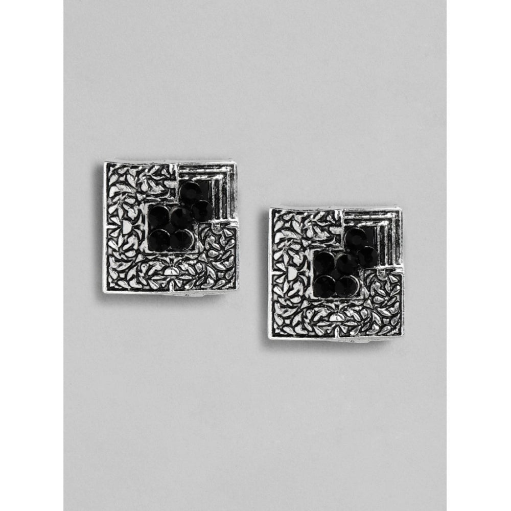 Women's Rose Gold Plated Alloy Necklace &amp; Earings Set (Silver &amp; Black)