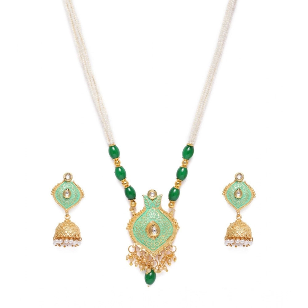 Women's Rose Gold Plated Alloy Necklace &amp; Earings Set (Green)