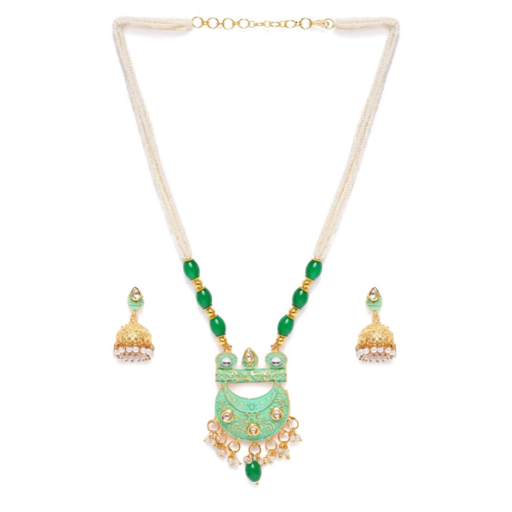 Women's Rose Gold Plated Alloy Necklace &amp; Earings Set (Green)