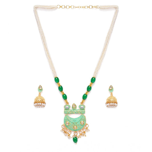 Women's Rose Gold Plated Alloy Necklace &amp; Earings Set (Green)