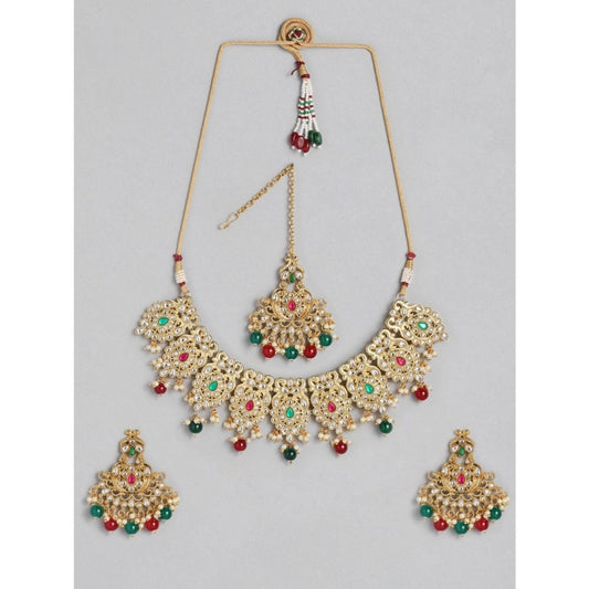 Women's Rose Gold Plated Alloy Necklace &amp; Earings Set (Light Green)