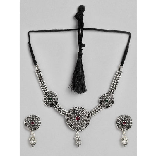 Women's Rose Gold Plated Alloy Necklace &amp; Earings Set (Silver)