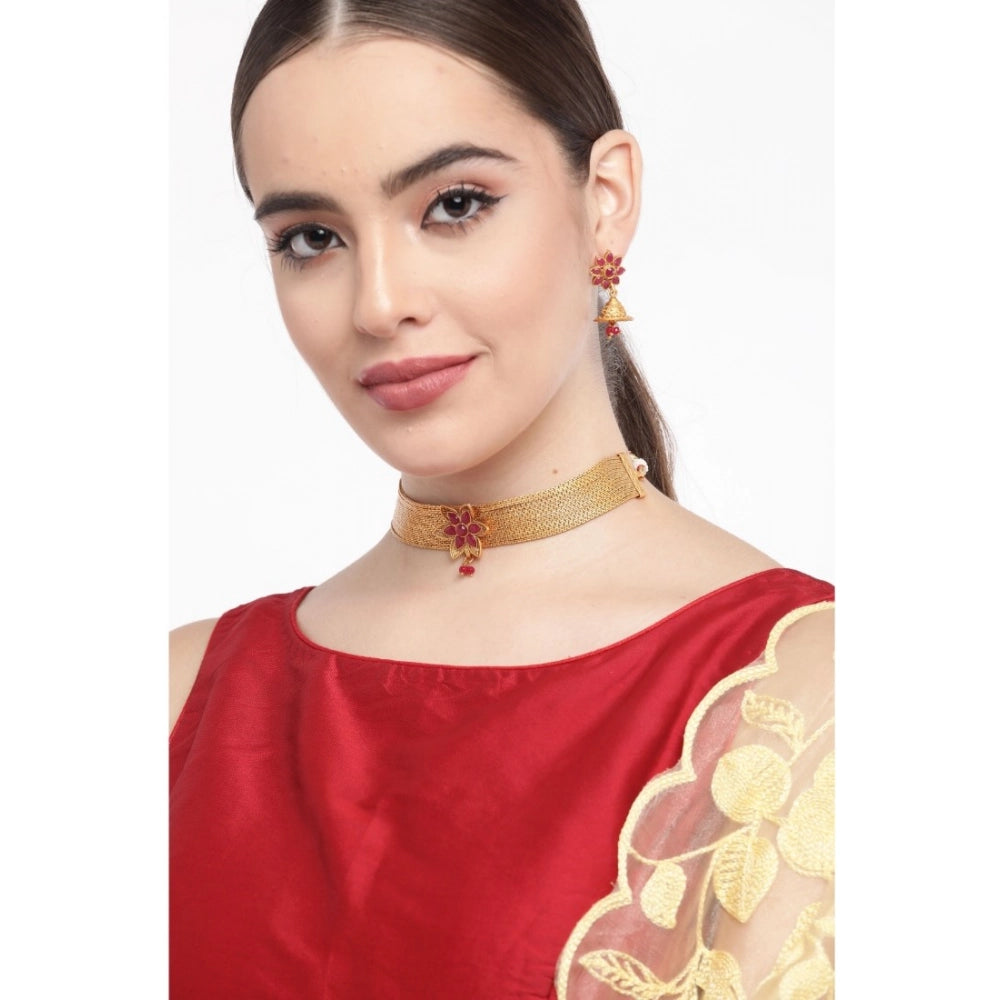 Women's Rose Gold Plated Alloy Necklace &amp; Earings Set (Gold)