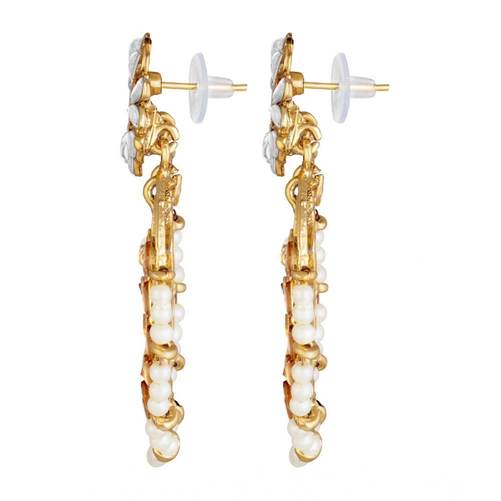 Women's Rose Gold Plated Alloy Kundan Earrings &amp; Mangtikka (White &amp; Gold)