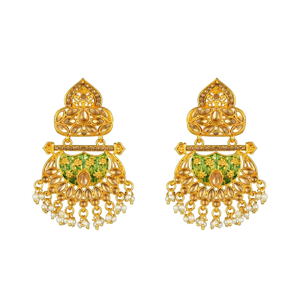 Women's Rose Gold Plated Alloy Kundan Earrings &amp; Mangtikka (Green)