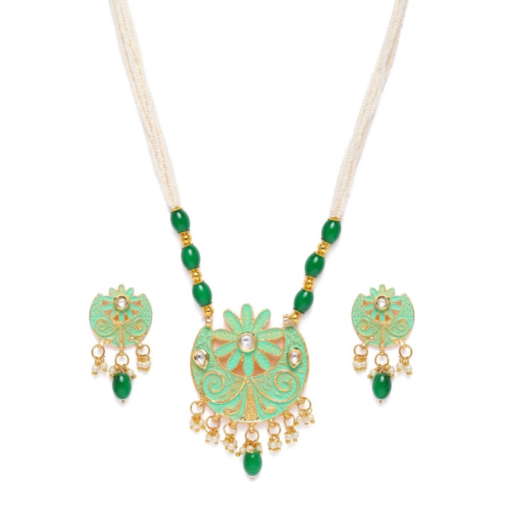 Women's Rose Gold Plated Alloy Necklace &amp; Earings Set (Green)