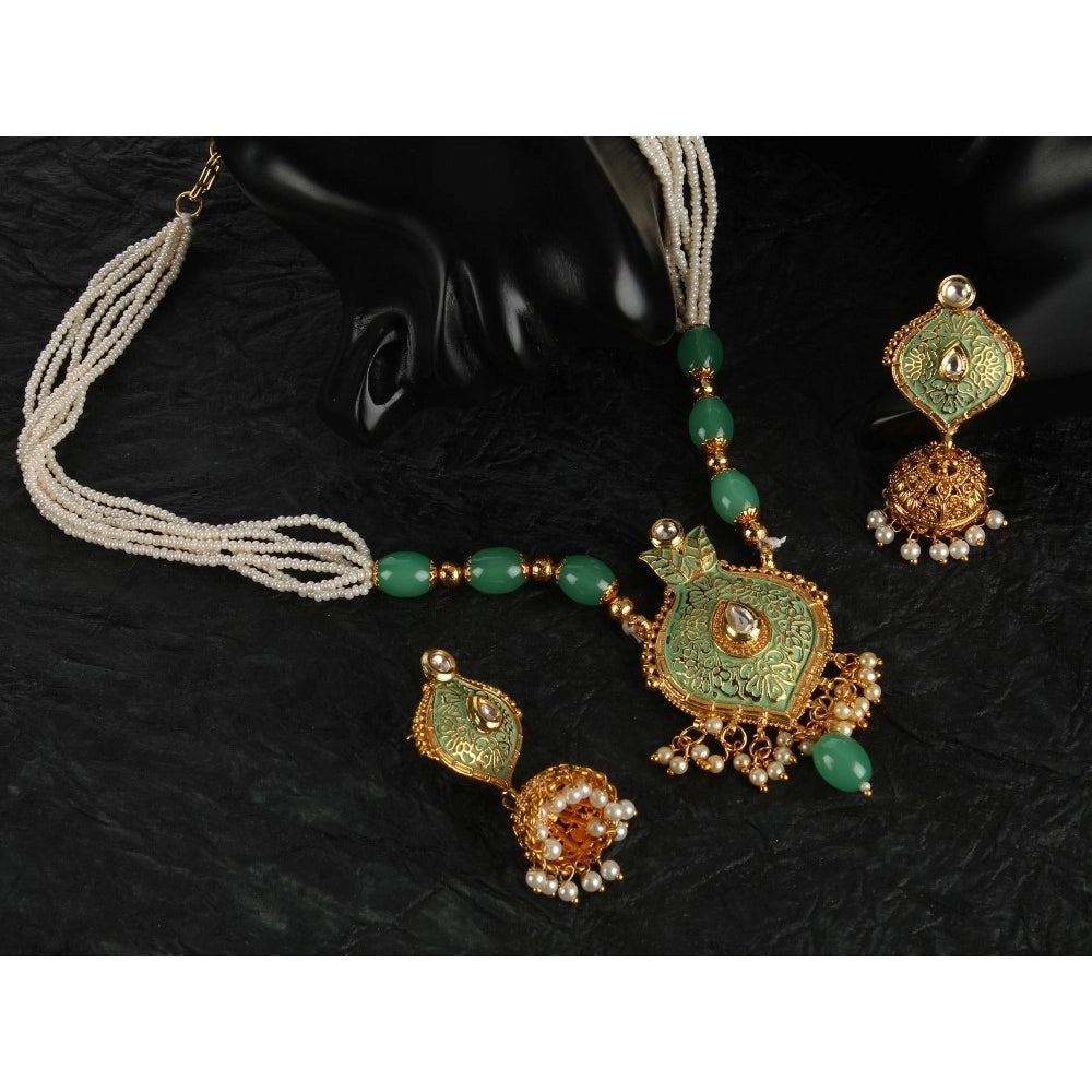 Women's Rose Gold Plated Alloy Necklace &amp; Earings Set (Green)