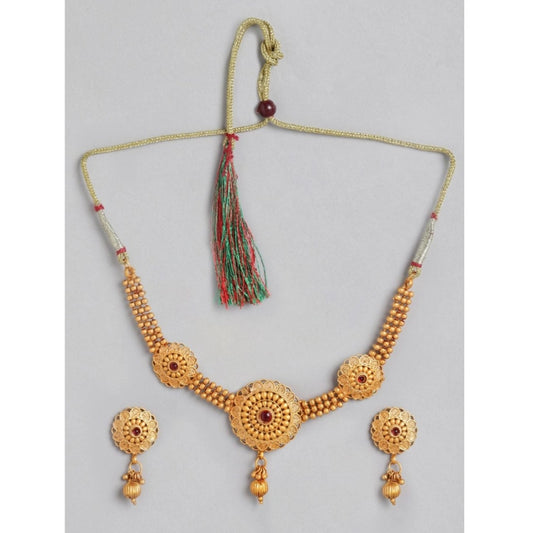 Women's Rose Gold Plated Alloy Necklace &amp; Earings Set (Gold)