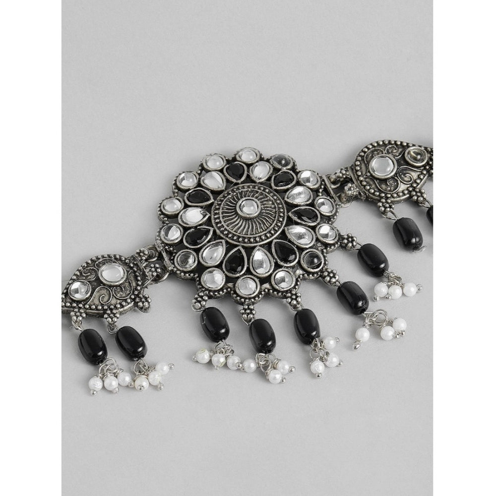 Women's Rose Gold Plated Alloy Necklace &amp; Earings Set (Black)