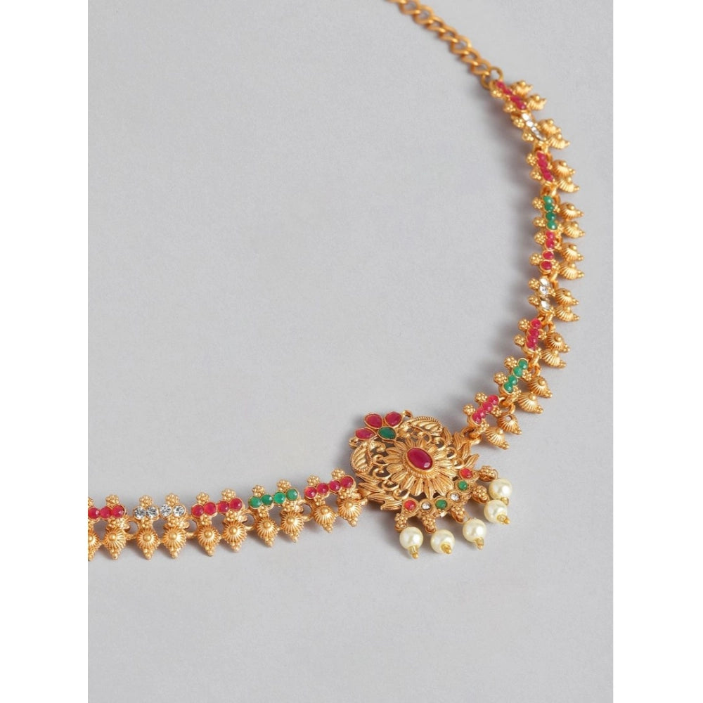 Women's Rose Gold Plated Alloy Hip Belt Kamarband (Red &amp; Green)