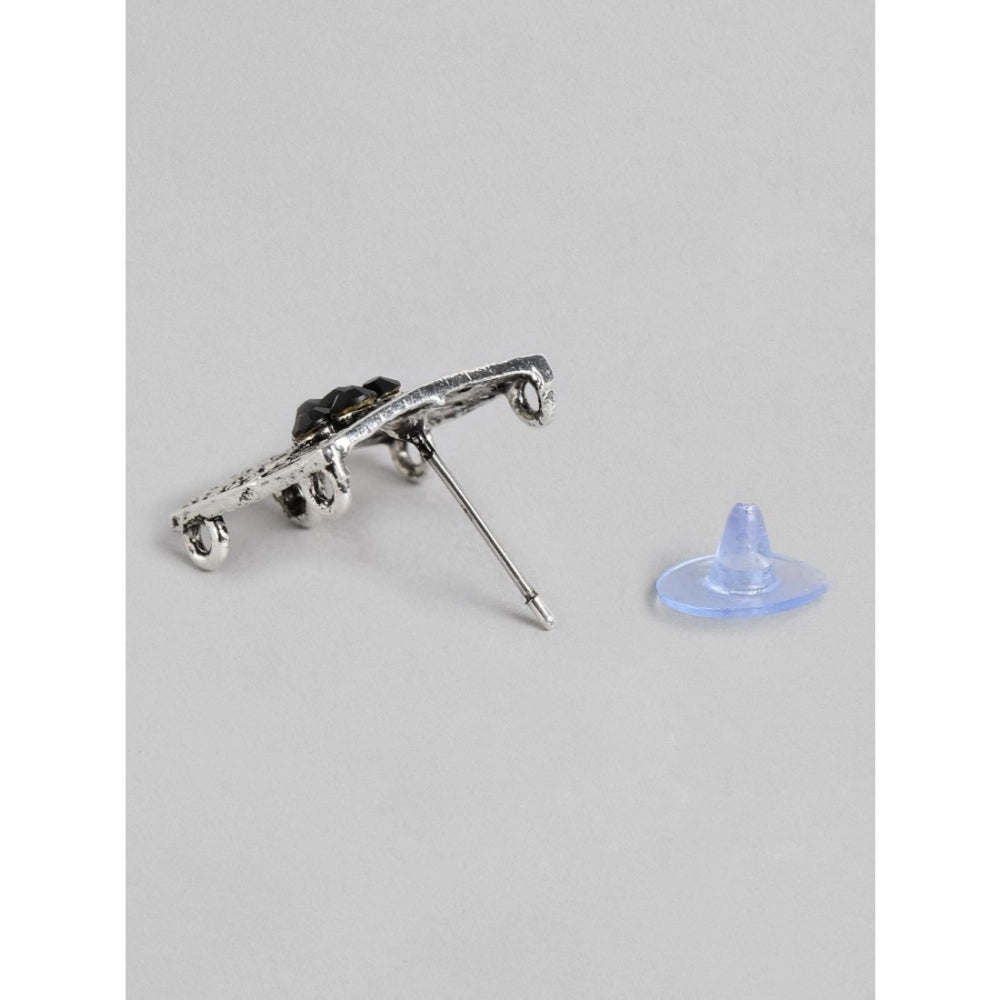 Women's Rose Gold Plated Alloy Necklace &amp; Earings Set (Silver &amp; Black)